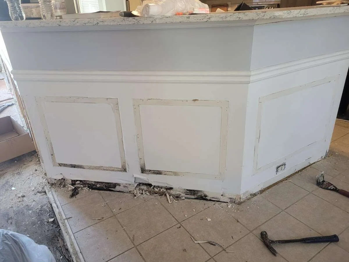 Water damage and mold on kitchen during Storm Damage Restoration in Panama City